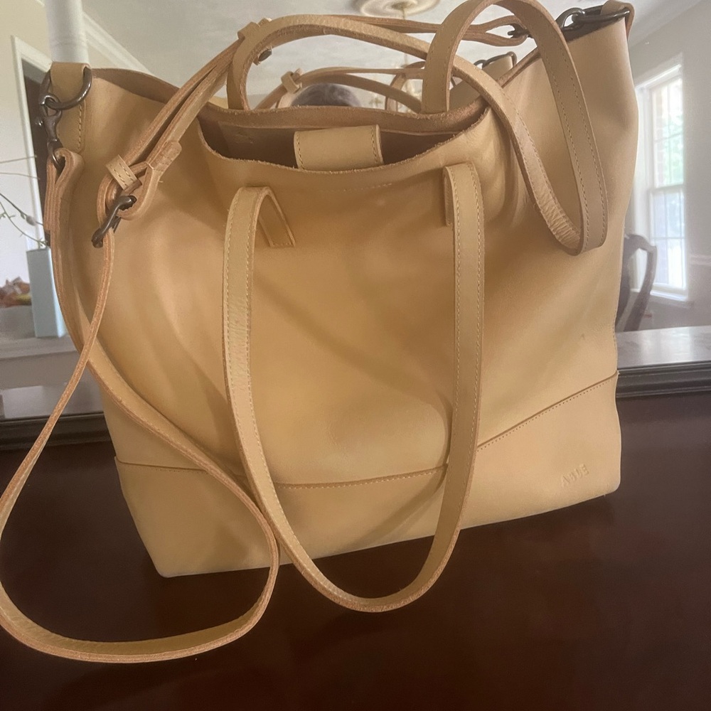 Able Tan Leather Tote with Detachable Strap